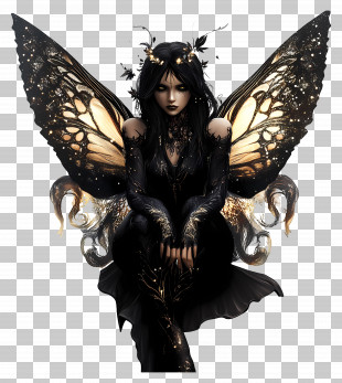 Dark Fairy - Dark Fairy With Golden Wings PNG