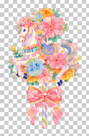 Whimsical Floral Carousel Horse PNG