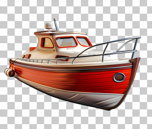 Motor Boat - Classic Red Wooden Boat Illustration PNG