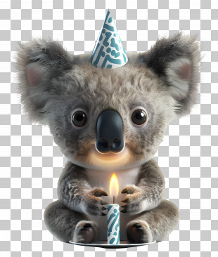 Animal - Cute Koala With Party Hat And Candle PNG