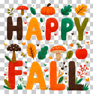 Happy Fall - Colorful Happy Fall Text With Autumn Elements PNG