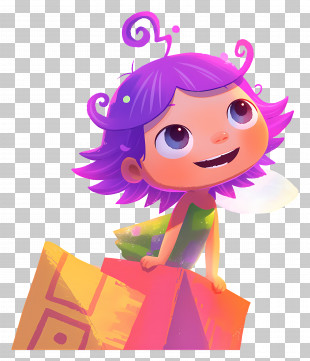 Baby Fairy - Purple Haired Cartoon Girl With Colorful Gifts PNG