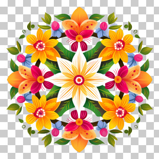 Onam Floral Rangoli - Colorful Floral Mandala Design Illustration PNG