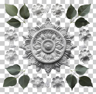 Mandala - Intricate Decorative Stone Carving With Leaves PNG