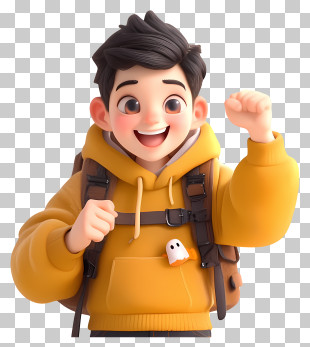 Cartoon Boy Happy Expression - Cheerful Boy In Yellow Hoodie PNG