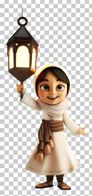 Happy Muharram - Cute Girl Holding Lantern Illustration PNG
