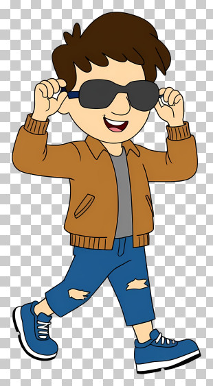 Cartoon Boy With Glasses - Boy With Sunglasses And Brown Jacket PNG
