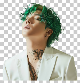 G Dragon - Stylized Portrait With Green Hair And Tattoos PNG