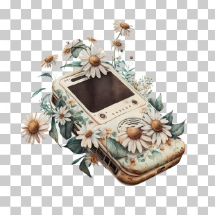 Watercolor Daisy Flowers - Vintage Phone With Daisy Flowers PNG