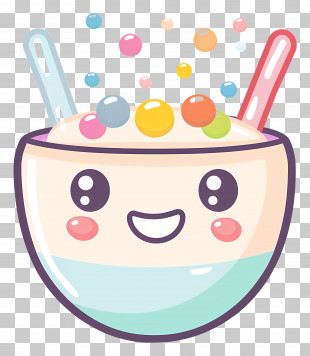 Kawaii Cereal Bowl - Adorable Cartoon Bubble Tea Cup With Smile PNG
