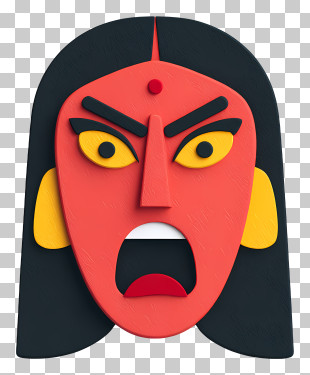 Indian Woman Shocking Face - Angry Red Mask With Yellow Eyes PNG