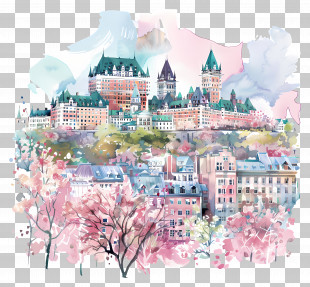 Quebec City Skyline - Watercolor Castle In Spring PNG