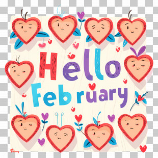 Hello February - Hello February Illustration With Cute Hearts PNG
