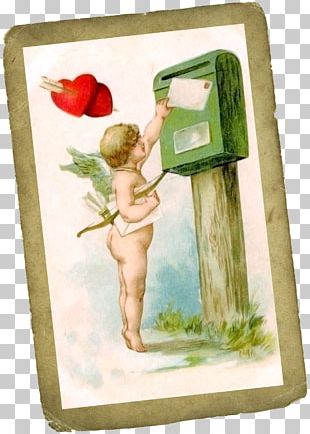 Valentines Day Vintage Valentines Greeting Card Cupid PNG