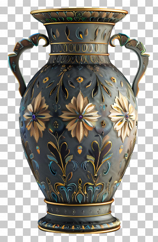 Antique Vase - Beautiful Ornate Decorative Vase With Floral Design PNG