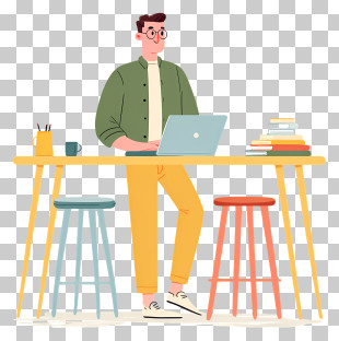 Man Working On Table - Man Standing At Desk With Laptop PNG