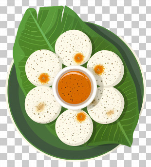 Idli - Idli On Banana Leaf With Chutney PNG