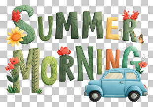 Summer Morning - Summer Morning With Flowers And Car PNG