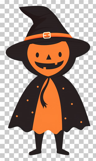 Halloween Kid Costume - Halloween Pumpkin Character In Witch Costume PNG