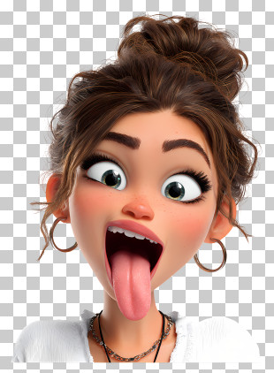 Playful 3D Girl Sticking Out Tongue PNG