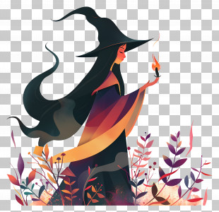 Witch - Witch With Hat And Flame PNG