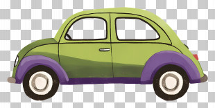 Cartoon Car - Green And Purple Vintage Car Illustration PNG