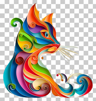 Paper Cut - Colorful Cat Art PNG