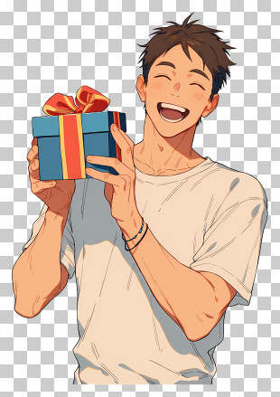 Happy Guy Holding Gift PNG
