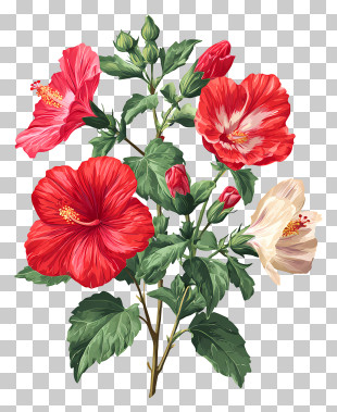 Hibiscus Flower Bouquet - Tropical Red Hibiscus Branch PNG