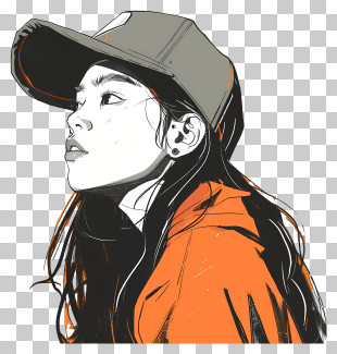 Female - Stylized Portrait Of A Woman With A Cap PNG