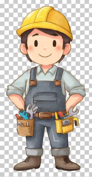 Friendly Handyman With Yellow Helmet PNG