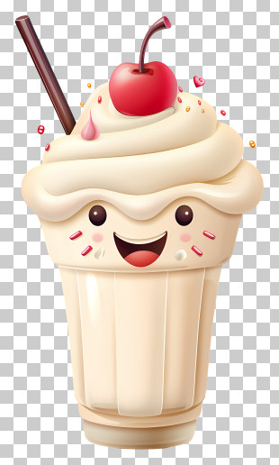 3d Cartoon Dessert - Cute Smiling Milkshake With Cherry On Top PNG