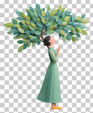 Woman Praying Under Tree - Woman With Tree Illustration PNG