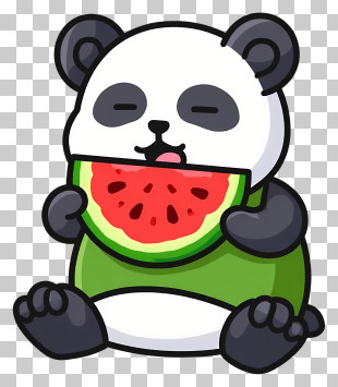 Cute Panda - Cartoon Panda Eating Watermelon PNG