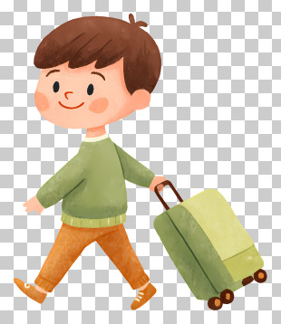 Cute Boy Pulling Suitcase - Boy With Two Suitcases Ready To Travel PNG