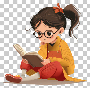 World Storytelling Day - Girl With Glasses Reading A Book PNG