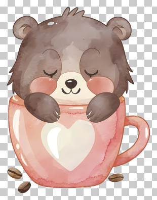Cartoon - Cute Bear Inside A Pink Cup PNG