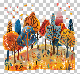 Autumn Forest - Colorful Autumn Forest Illustration PNG