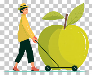 Man Pulling Apple - Man Pulling A Giant Green Apple Illustration PNG