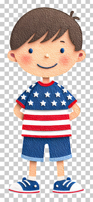 Fourth Of July Boy - Boy In Star-Spangled Shirt PNG
