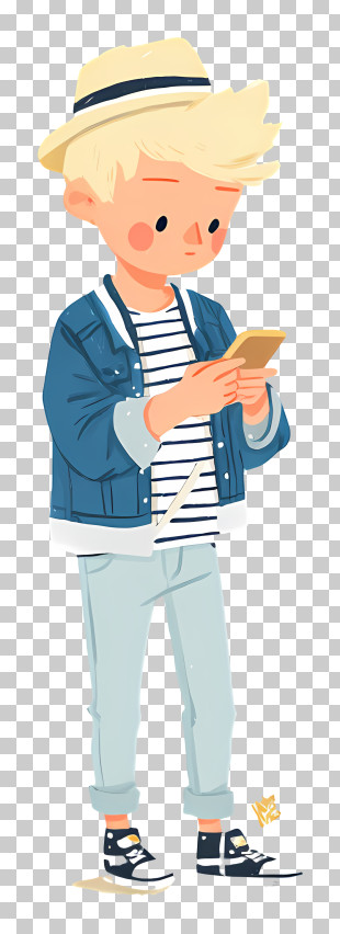 Boy Using Mobile Phone - Casual Boy Using A Phone PNG