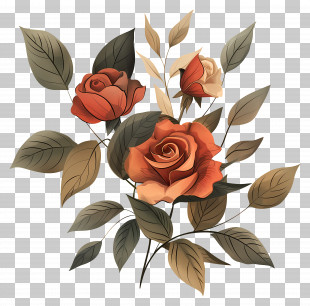Rose Flowers - Elegant Red Roses With Leaves Illustration PNG