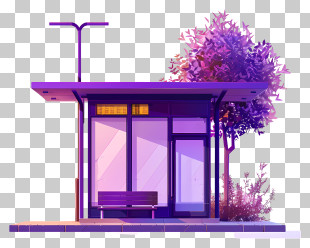 Bus Stop - Modern Bus Stop Illustration With Trees PNG