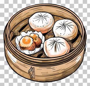 Dim Sum - Traditional Steamed Buns In Bamboo Basket PNG