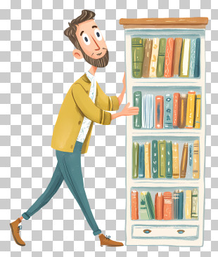 Man Searching Book - Man With Bookshelf Illustration PNG