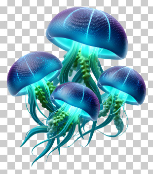 Glowing Jellyfish - Blue Jellyfish With Luminescent Tentacles PNG