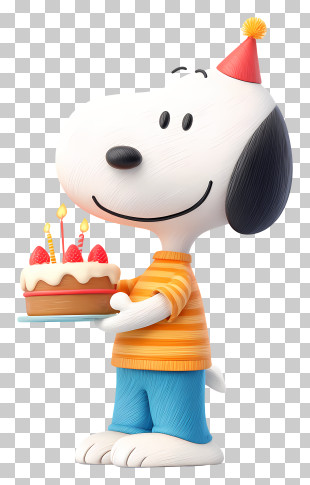 Snoopy Holding Birthday Cake - Cartoon Dog Holding Birthday Cake PNG