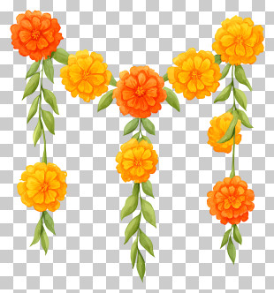 Marigold Toran - Marigold Garland With Leaves PNG