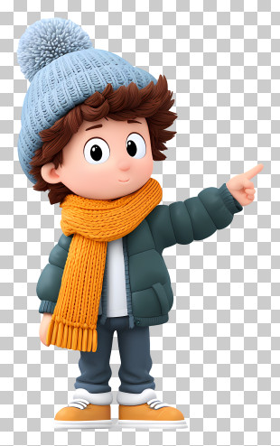 Curious Boy Pointing With Orange Beanie PNG
